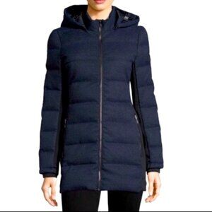 Zac Posen Fiona Puffer Jacket XS Blue Black Feather Down